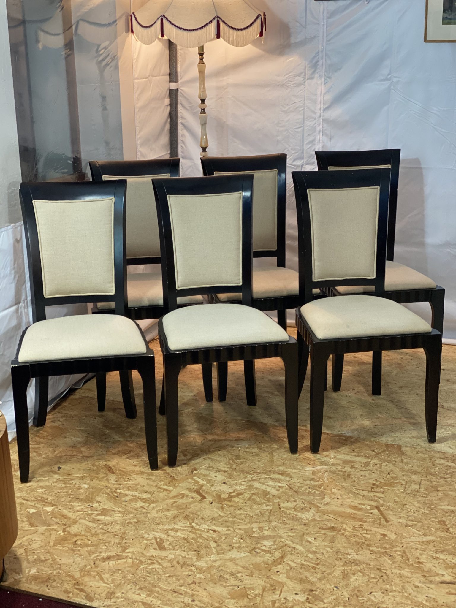 Matte black dining room chairs with oatmeal upholstery chairs – Second