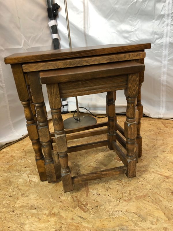 Solid Oak Wood Nest of Three Tables
