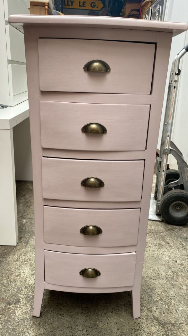 A Solid Wood Mid Century Tall Drawers Unit in Pink