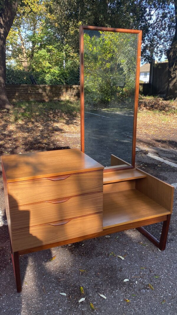 A Dresser Mirror With Drawers With Teak Wood