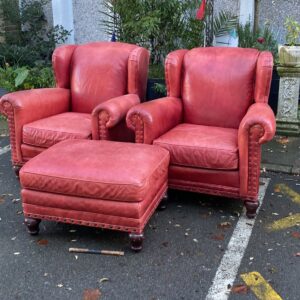 Genuine Leather Arm Chairs and a Footstool