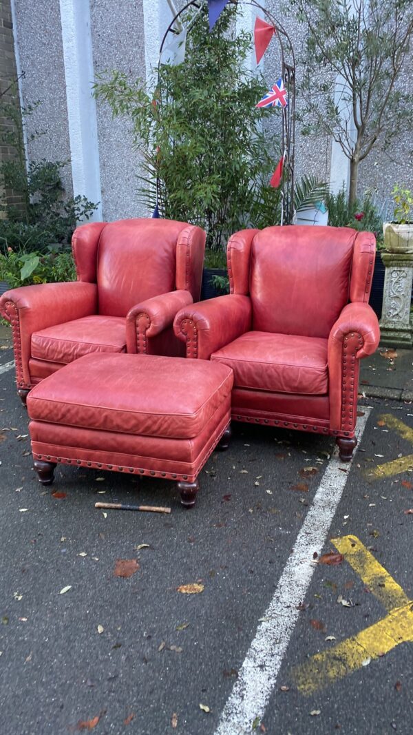 Genuine Leather Arm Chairs and a Footstool