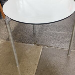 2 Italian design Pedrali melamine exterior tables with chrome legs and white tops