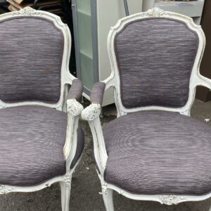 Two Regency reproduction distressed buffet Chairs recently been upholstered