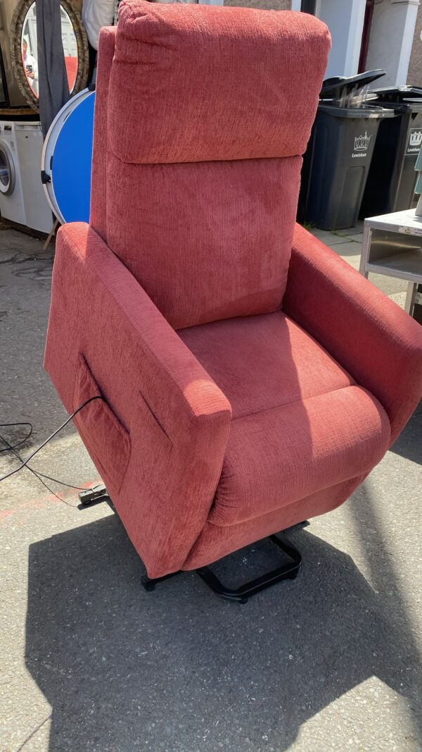 Rise and recline terracotta coloured armchair - Image 3