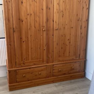 Large Pine old school solid wardrobe with two drawers