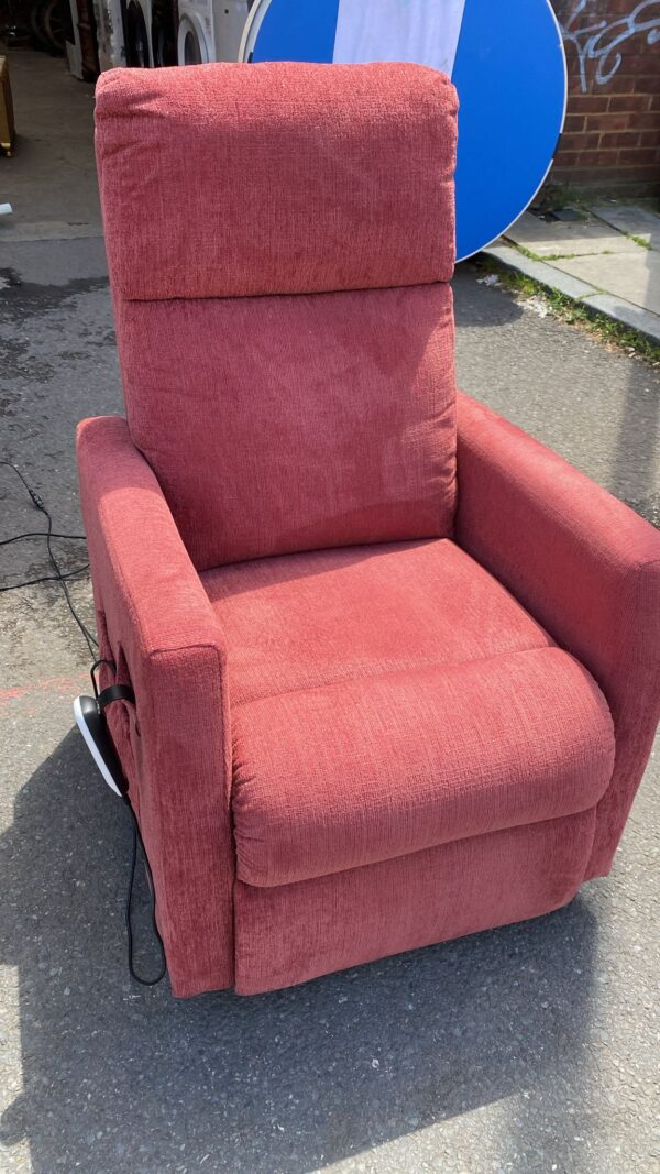 Rise and recline terracotta coloured armchair - Image 2