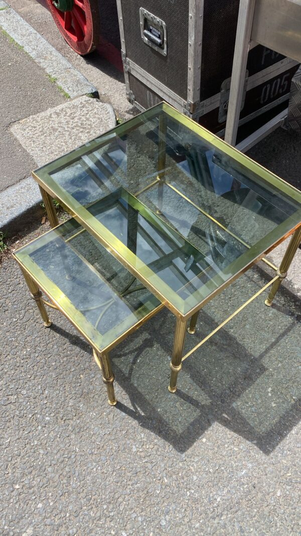 Nest of two tables, brass and glass - Image 3