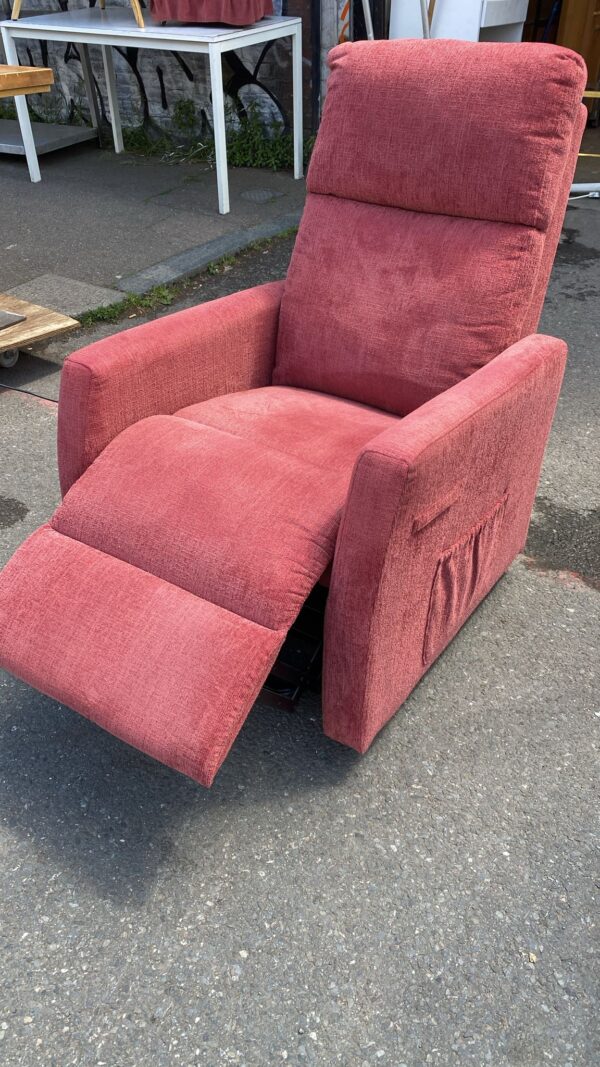 Rise and recline terracotta coloured armchair - Image 6