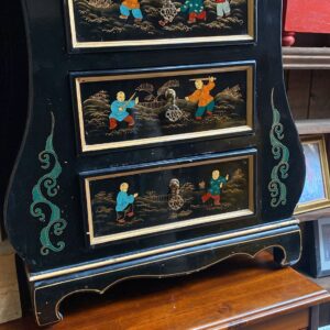 Ebony painted oriental three drawer cupboard
