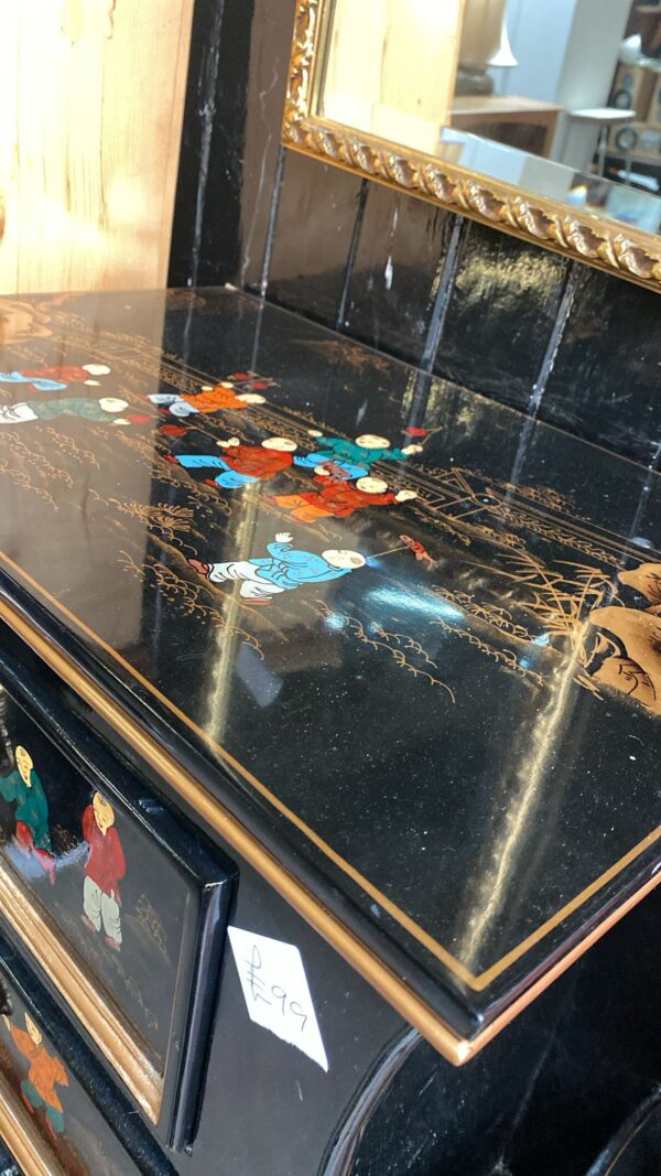 Ebony painted oriental three drawer cupboard - Image 2